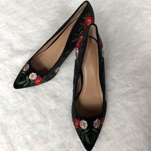 a new day velvet floral embroidered heels